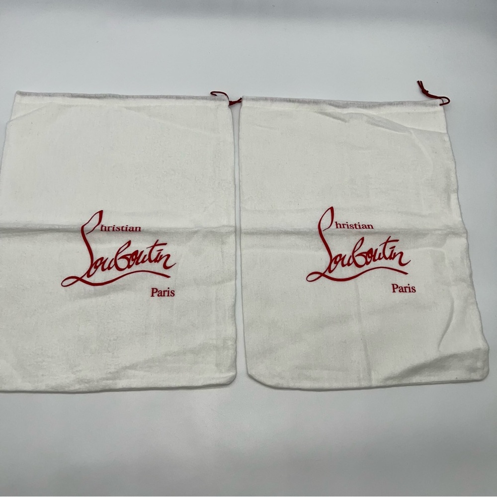 Christian Louboutin Pair of White Cotton Flannel Drawstring Dust Bags w/Red Logo